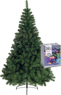 Kerstboom 180 cm incl. kerstverlichting lichtsnoer gekleurd