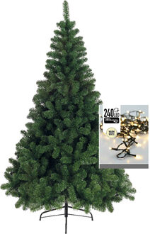 Kerstboom 180 cm incl. kerstverlichting lichtsnoer warm wit - Kunstkerstboom Groen