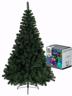 Kerstboom 240 cm incl. kerstverlichting lichtsnoer gekleurd - Kunstkerstboom Groen