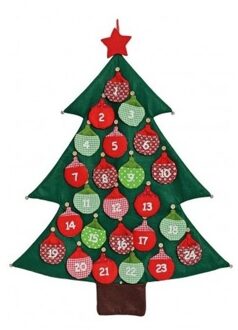 Kerstboom adventskalender vilt kerstversiering 95 cm - Hangdecoratie Groen