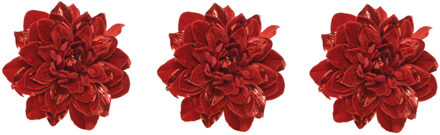 Kerstboom bloem - 3x stuks - op clip - rood - 16 cm - kunststof - kerstversiering