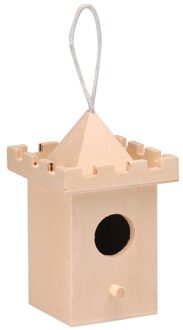 Kerstboom decoratie vogelhuisje kasteel 8 cm - Kersthangers Bruin