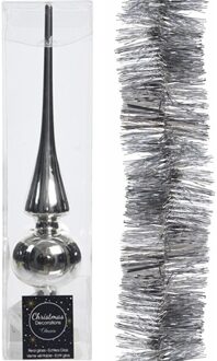 Kerstboom decoratie zilver piek en folieslinger 270 cm