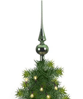 Kerstboom glazen piek kerst groen glans 26 cm - kerstboompieken