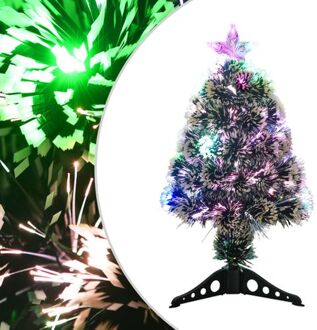 Kerstboom Met Led's 64 Cm Glasvezel Groen En Wit