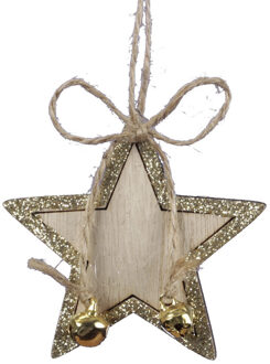 Kerstboom ornamenten 8x houten sneeuwvlokken 6 cm - Kersthangers Goudkleurig