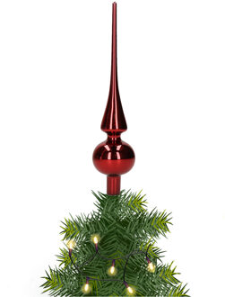 Kerstboom piek - 1x - donkerrood - 26 cm - glas - glans - kerstpiek
