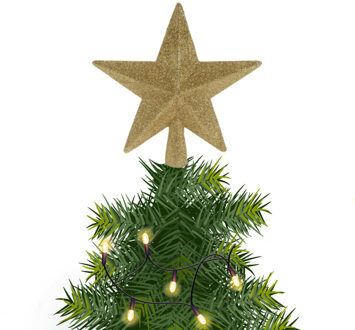 Kerstboom piek - 1x - ster - goud - glitters - 19 cm - kunststof kerstpiek - piek