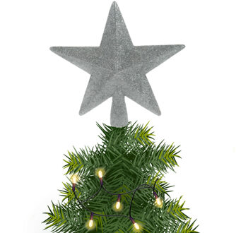 Kerstboom piek - 1x - ster - zilver - glitters - 19 cm - kunststof kerstpiek - piek
