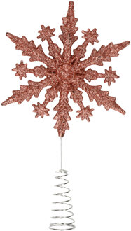 Kerstboom piek - 3D sneeuwvlok - donker roze - glitter - 20 cm - kunststof - kerstpiek Donkerroze