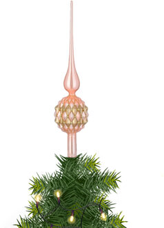 Kerstboom piek - gedecoreerd - lichtroze - glas - 31 cm - kerstboompiek