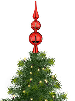 Kerstboom piek gedecoreerd - rood - glas - 31 cm - sterren