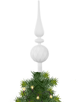 Kerstboom piek - gedecoreerd - wit - glas - 31 cm - kerstboompiek