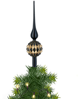 Kerstboom piek - gedecoreerd - zwart - glas - 31 cm - kerstboompiek