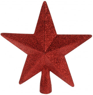 Kerstboom piek - ster - rood - glitters - 19 cm - kunststof kerstpiek - piek