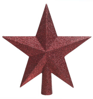 kerstboom piek - ster vorm - donkerrood - glitter - 19 cm - kerstboompieken