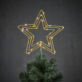 Kerstboom ster piek/topper goud met LED verlichting D25 cm - kerstboompieken Goudkleurig