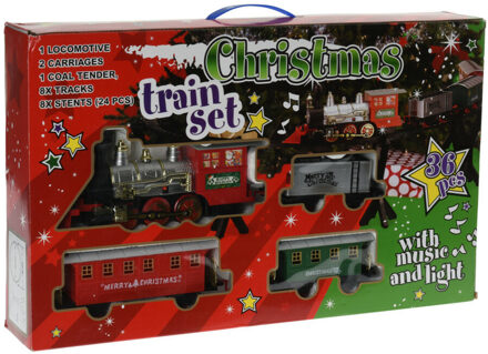 Kerstboom trein - rijdend - 31-delig - met licht en muziek -kersttrein Zwart