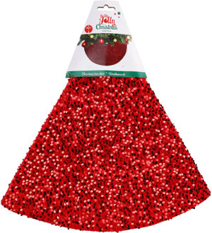 Kerstboomrok - rood - 90 cm - pailletten- polyester - rond - kerstboomrokken