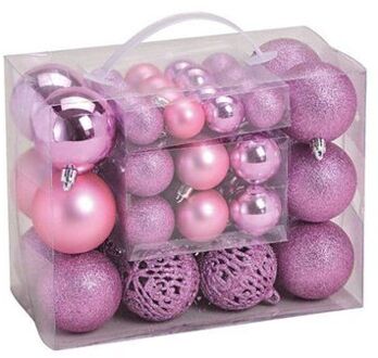 Kerstboomversiering 50x roze plastic kerstballen 3/4/6 cm - Kerstbal