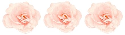 Kerstboomversiering Bloem - 3x - 12 cm - roze glitter - op clip - ornament - roos