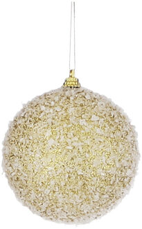 Kerstboomversiering gouden kerstballen met glitter 8 cm - Kerstbal Goudkleurig