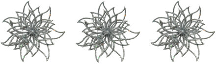 Kerstboomversiering Kerstster - 6x - 14 cm - zilver glitter - op clip