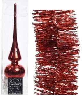 Kerstboomversiering set rode piek en 3x folieslingers 27 Rood