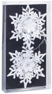 Kerstboomversiering Sneeuwvlokken - 2x stuks - 11 cm - wit - hanger