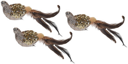 Kerstboomversiering Vogel - 3x - 25 cm - goud glitter - op clip - ornament