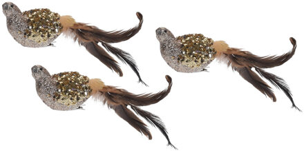 Kerstboomversiering Vogel - 4x - 25 cm - goud glitter - op clip - ornament