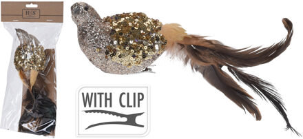 Kerstboomversiering Vogel - 6x - 25 cm - goud glitter - op clip - ornament