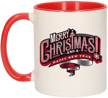Kerstcadeau mok/beker rood Merry Christmas and a happy new year 300 ml - Bekers