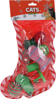 Kerstcadeau voor katten/poezen kerstsok met speeltjes Multi