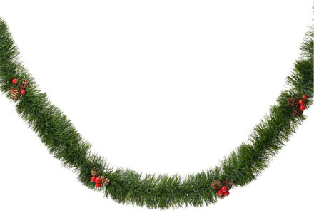 Kerstdecoratie dennen guirlandes / slingers met besjes en dennenappels 270 cm