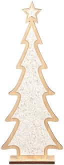 Kerstdecoratie houten kerstboom glitter wit 35,5 cm