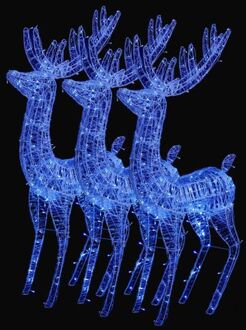 Kerstdecoratie rendier XXL 3 st 250 LED's blauw 180 cm acryl