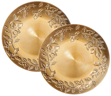 Kerstdiner/diner onderborden - 6x - D33 cm - kunststof - goud bladeren opdruk