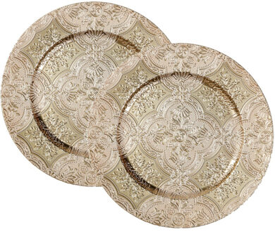 Kerstdiner/diner onderborden - 8x - D33 cm - kunststof - goud brokant