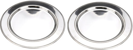 Kerstdiner onderbord - 12x stuks - zilver - RVS - D33 cm - rond