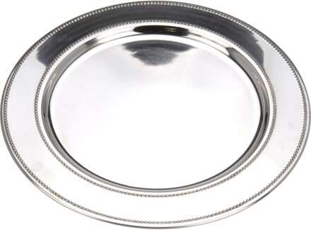 Kerstdiner onderbord - 4x stuks - zilver - RVS - D33 cm - rond
