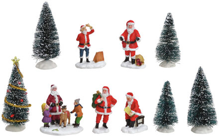 Kerstdorp accessoires - 10x st - kerstman/kerstboompjes - kunststof - kerstdorp onderdelen Multi