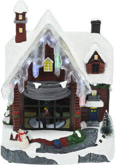 Kerstdorp huis - met bewegende rendier slee - LED licht - 29,5 cm - Kerstdorpen Multikleur