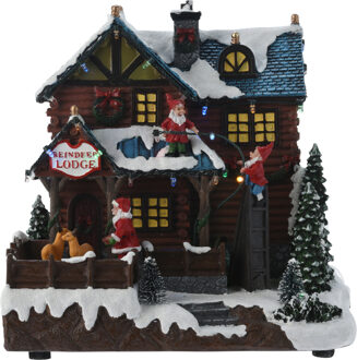 Kerstdorp huis - met beweging, led verlichting en muziek - 25 cm - poliresin Multi