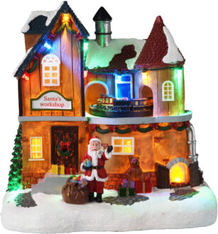 Kerstdorp huis - Santa Workshop -?20 x14 x 21 cm -?met beweging en gekleurde led verlichting Multi