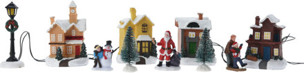 Kerstdorp huisjes en figuurtjes - set 10-delig - met led verlichting