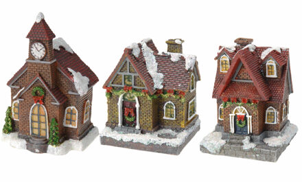 Kerstdorp huisjes set van 3x huisjes met Led verlichting 13 cm