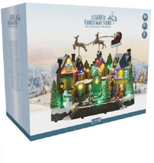 Kerstdorp kerst tafereel - huis - met led verlichting - muziek en beweging Multi