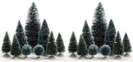 Kerstdorp kerstboompjes - 18x st - groen - 4-22 cm - kunststof - miniatuur boompjes
