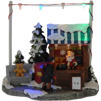 Kerstdorp kersthuisje cadeautjes winkel/kraam 16 cm met LED lampjes - Kerstdorpen Multikleur